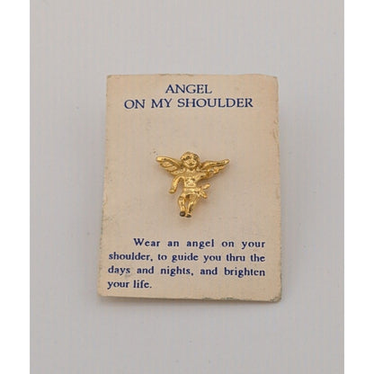 Vintage Angel On My Shoulder Gold Tone Lapel Pin