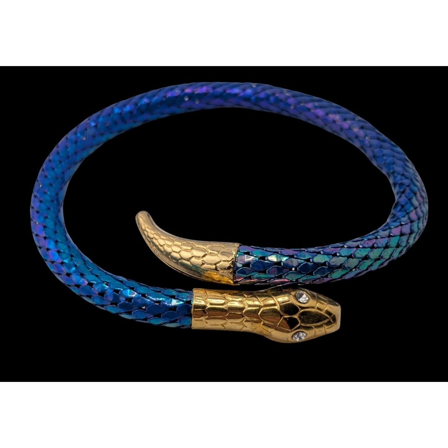 Vintage Snake Mesh Bracelet Iridescent Gold Blue Fantasy Costume Jewelry