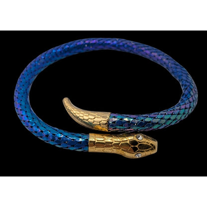 Vintage Snake Mesh Bracelet Iridescent Gold Blue Fantasy Costume Jewelry