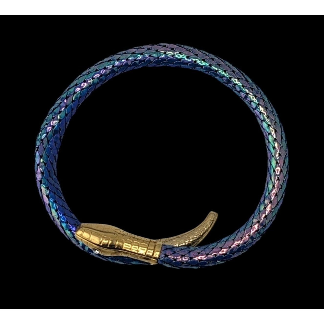 Vintage Snake Mesh Bracelet Iridescent Gold Blue Fantasy Costume Jewelry