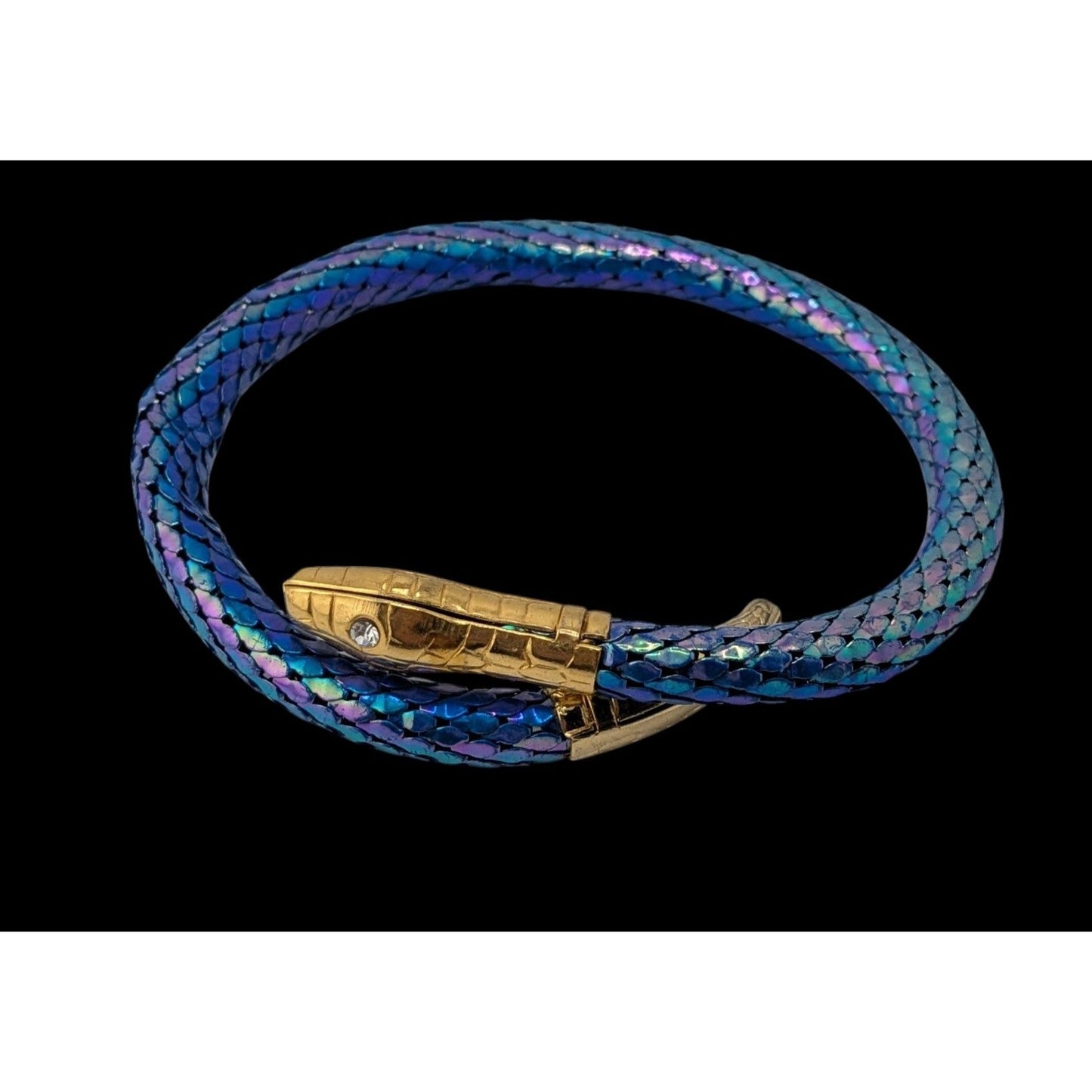 Vintage Snake Mesh Bracelet Iridescent Gold Blue Fantasy Costume Jewelry