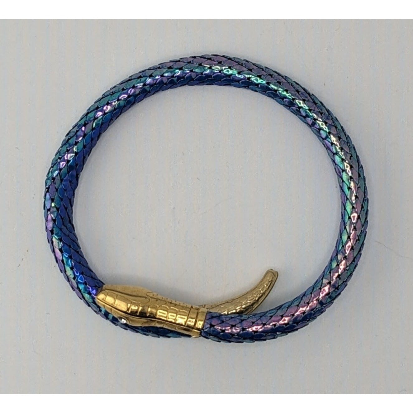 Vintage Snake Mesh Bracelet Iridescent Gold Blue Fantasy Costume Jewelry