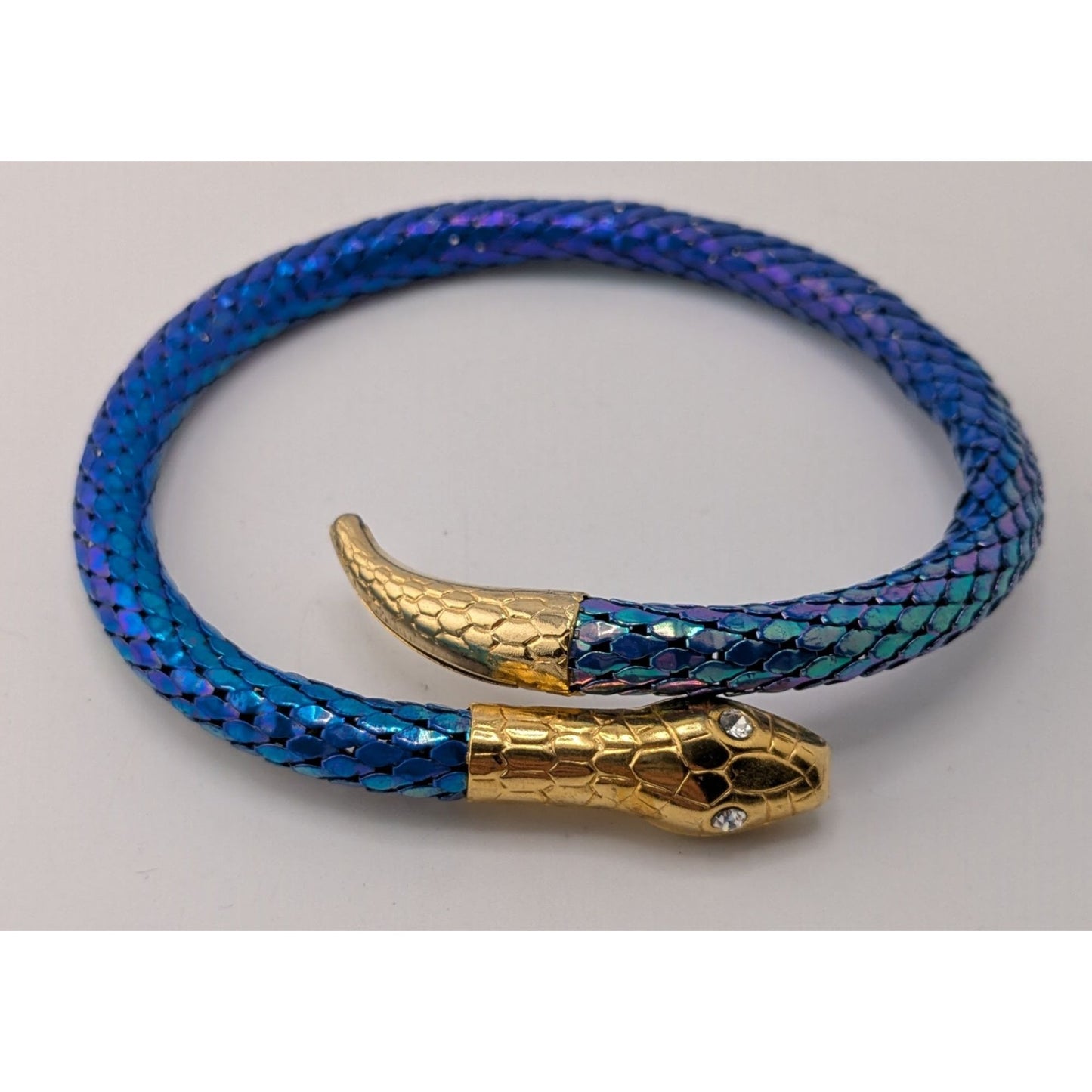 Vintage Snake Mesh Bracelet Iridescent Gold Blue Fantasy Costume Jewelry