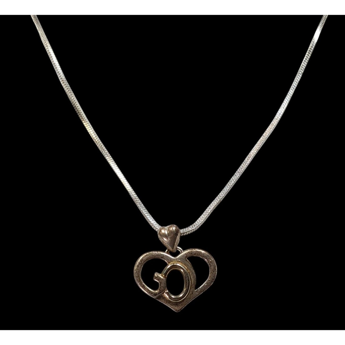 Classic Religious God Heart Pendant Necklace Marked SJ