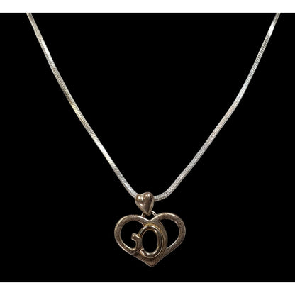 Classic Religious God Heart Pendant Necklace Marked SJ