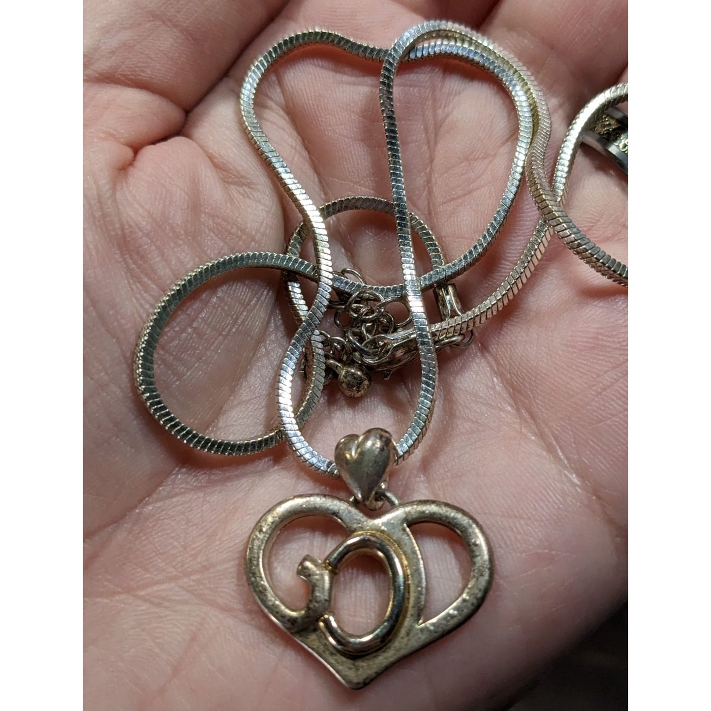 Classic Religious God Heart Pendant Necklace Marked SJ