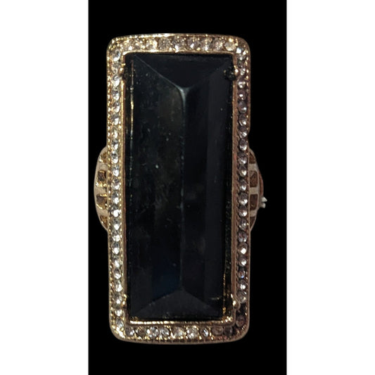 Art Deco Style Glam Black And Gold Stretch Statement Ring Size 6 3/4