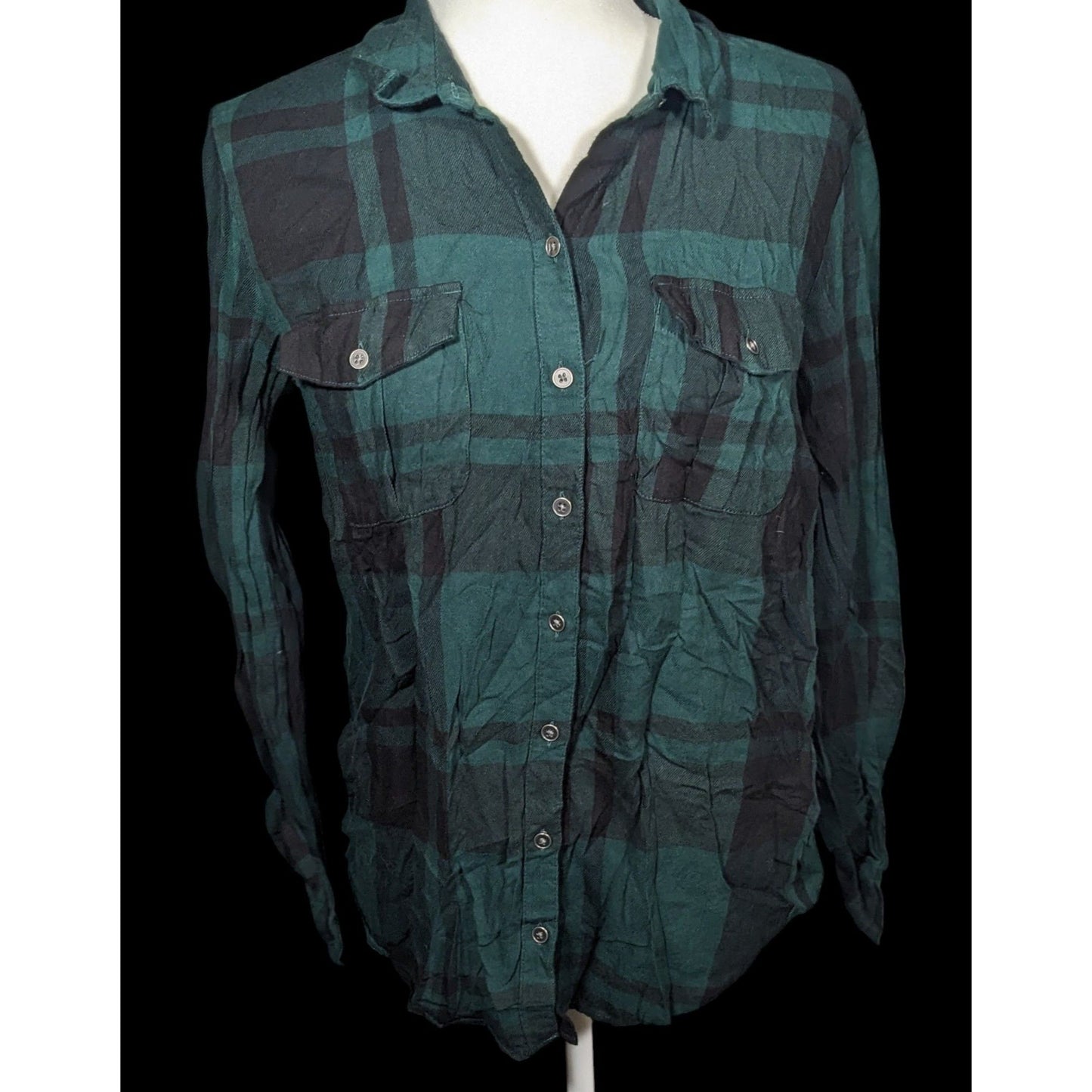 New Directions Black And Green Button Down Top