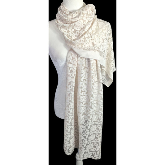 Alshal Floral Lace Scarf With Rhinestone Applique Accent 72x27 Inches