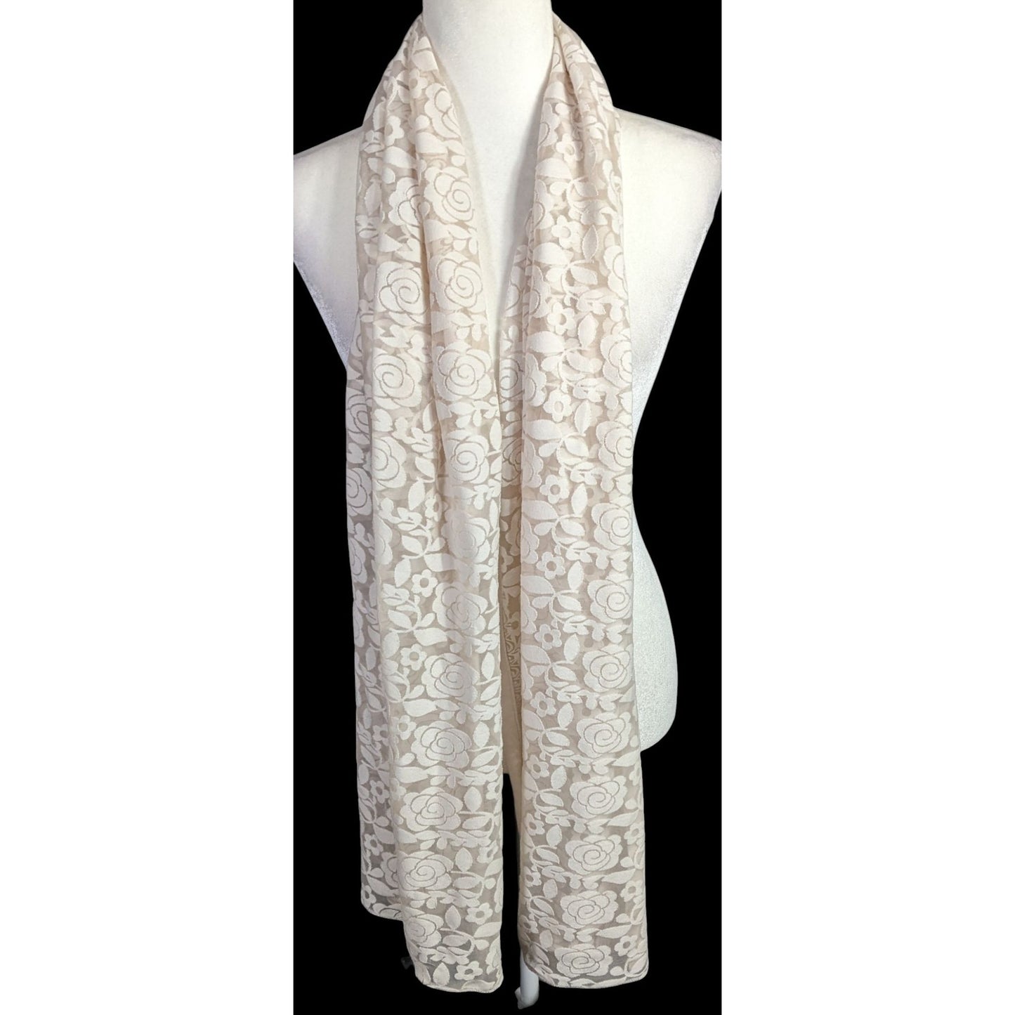 Alshal Floral Lace Scarf With Rhinestone Applique Accent 72x27 Inches