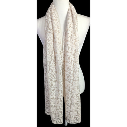 Alshal Floral Lace Scarf With Rhinestone Applique Accent 72x27 Inches