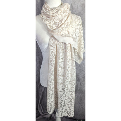 Alshal Floral Lace Scarf With Rhinestone Applique Accent 72x27 Inches
