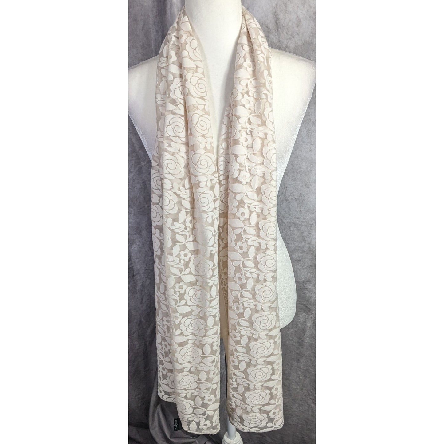 Alshal Floral Lace Scarf With Rhinestone Applique Accent 72x27 Inches