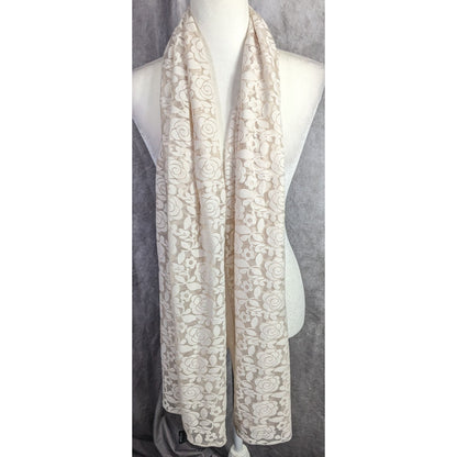 Alshal Floral Lace Scarf With Rhinestone Applique Accent 72x27 Inches