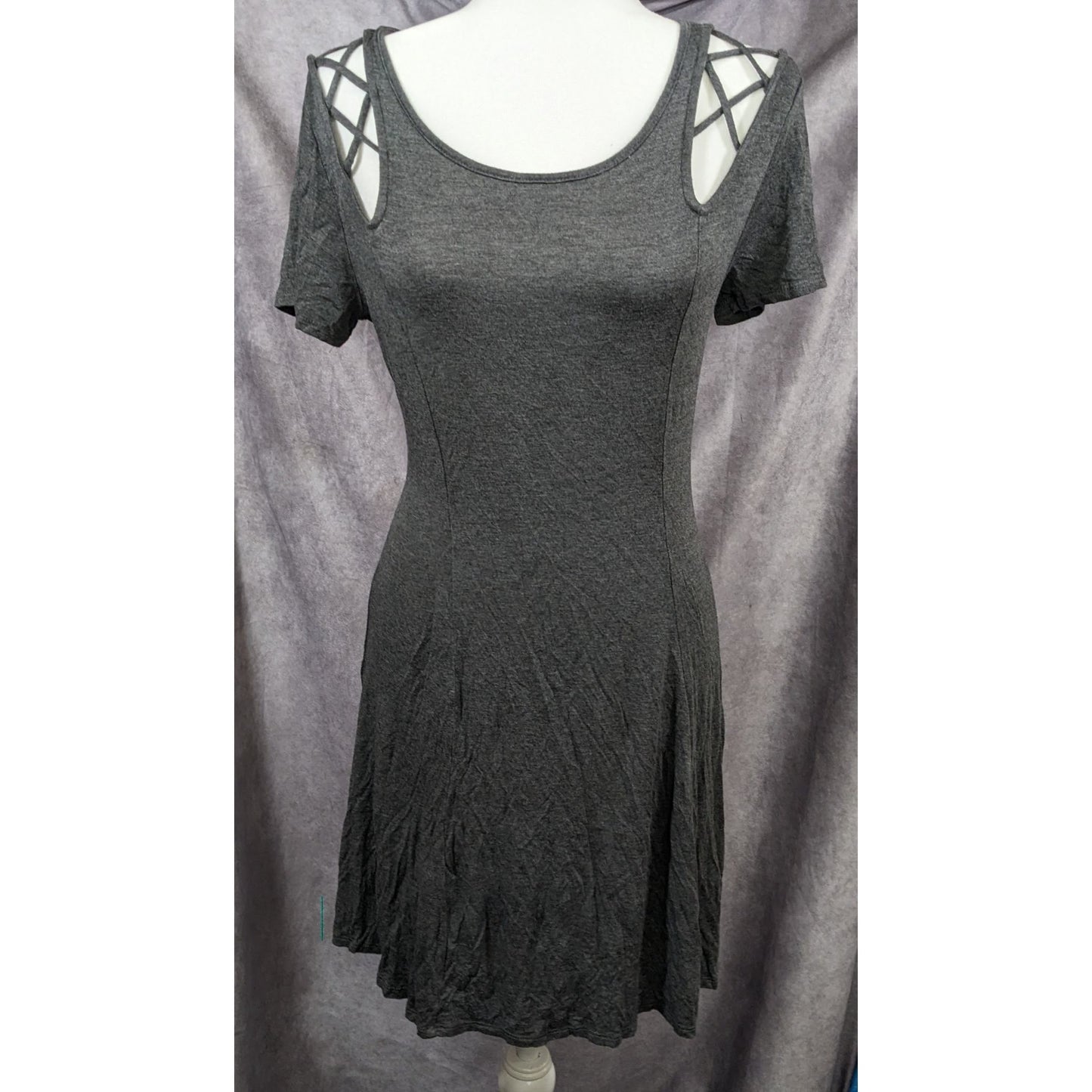 Romantic Grey Lattice Shoulder Dress by Shiela Rose