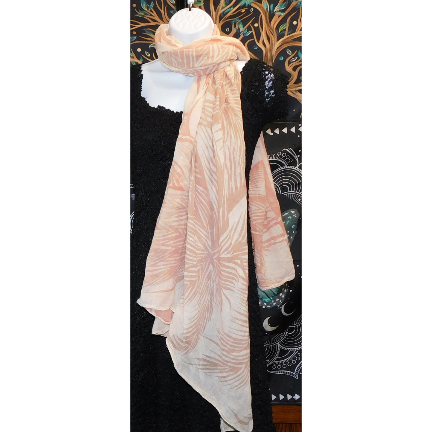 Cream And Peach Palm Tree Lightweight Scarf