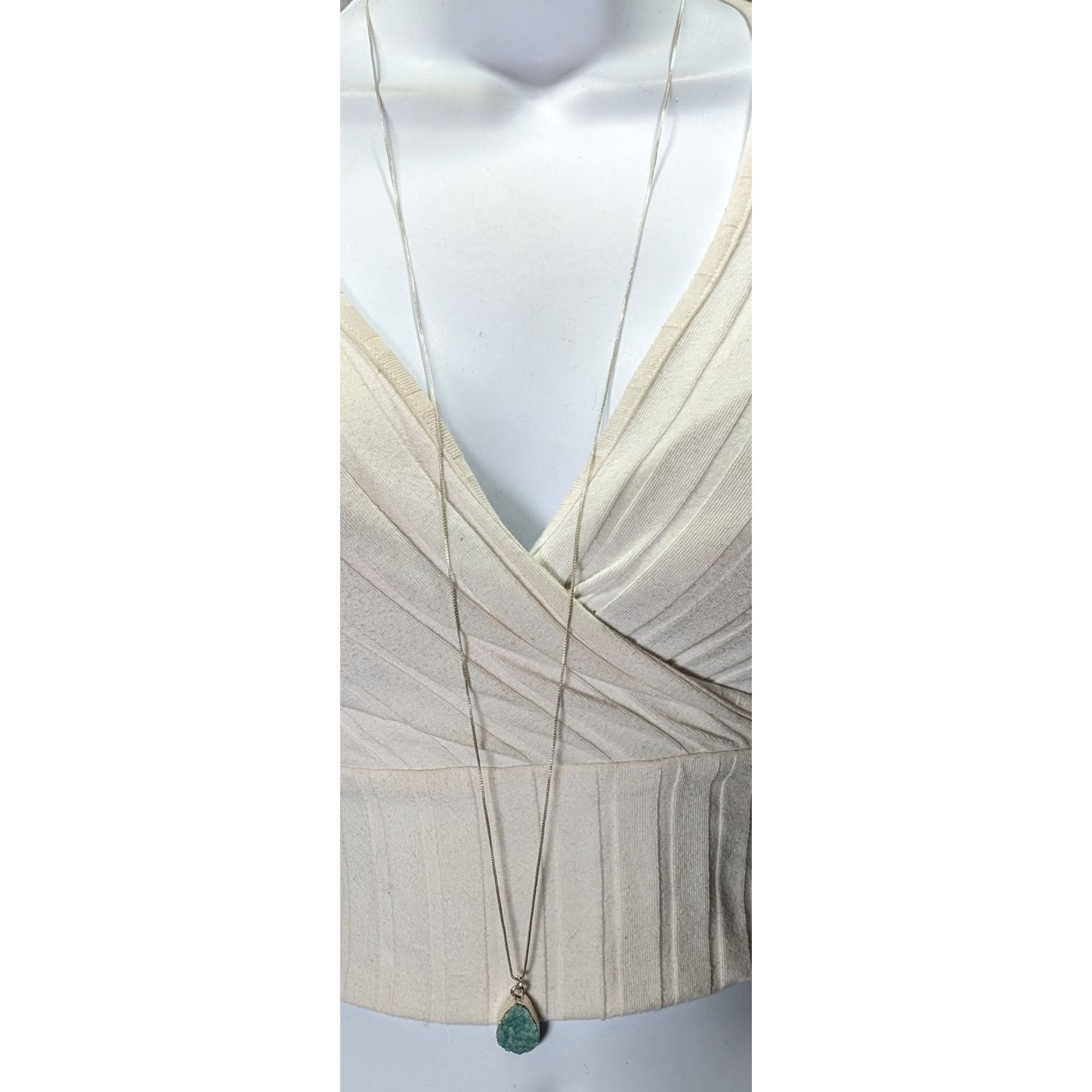 Mermaidcore Aqua Blue Druzy Teardrop Pendant On Silver Tone Chain