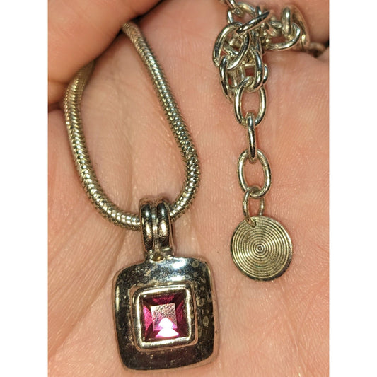Vintage Square Pendant Necklace With Purple Faceted Stone