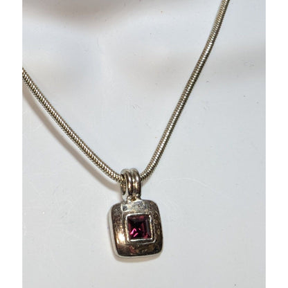 Vintage Square Pendant Necklace With Purple Faceted Stone