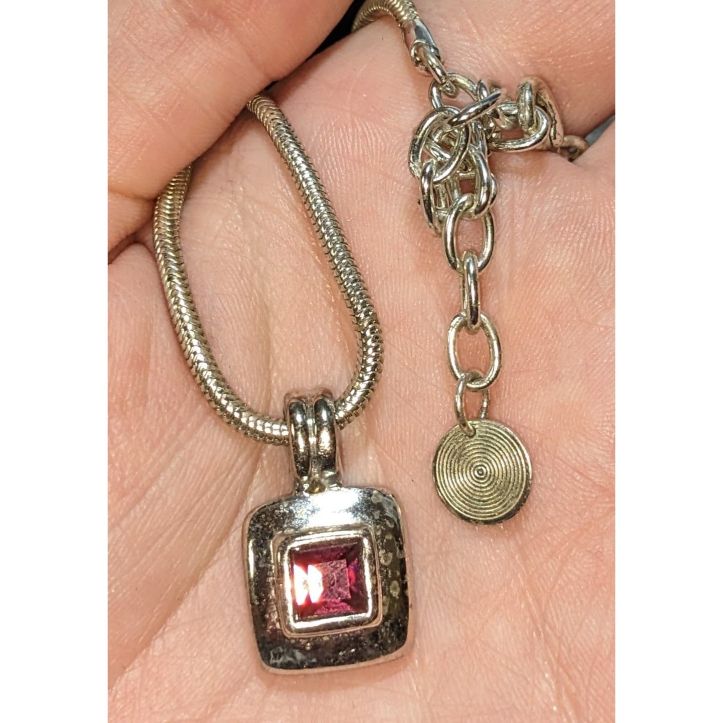 Vintage Square Pendant Necklace With Purple Faceted Stone