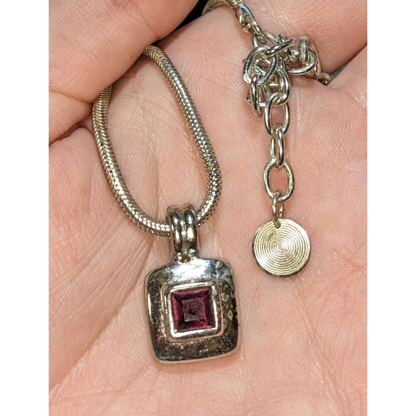Vintage Square Pendant Necklace With Purple Faceted Stone