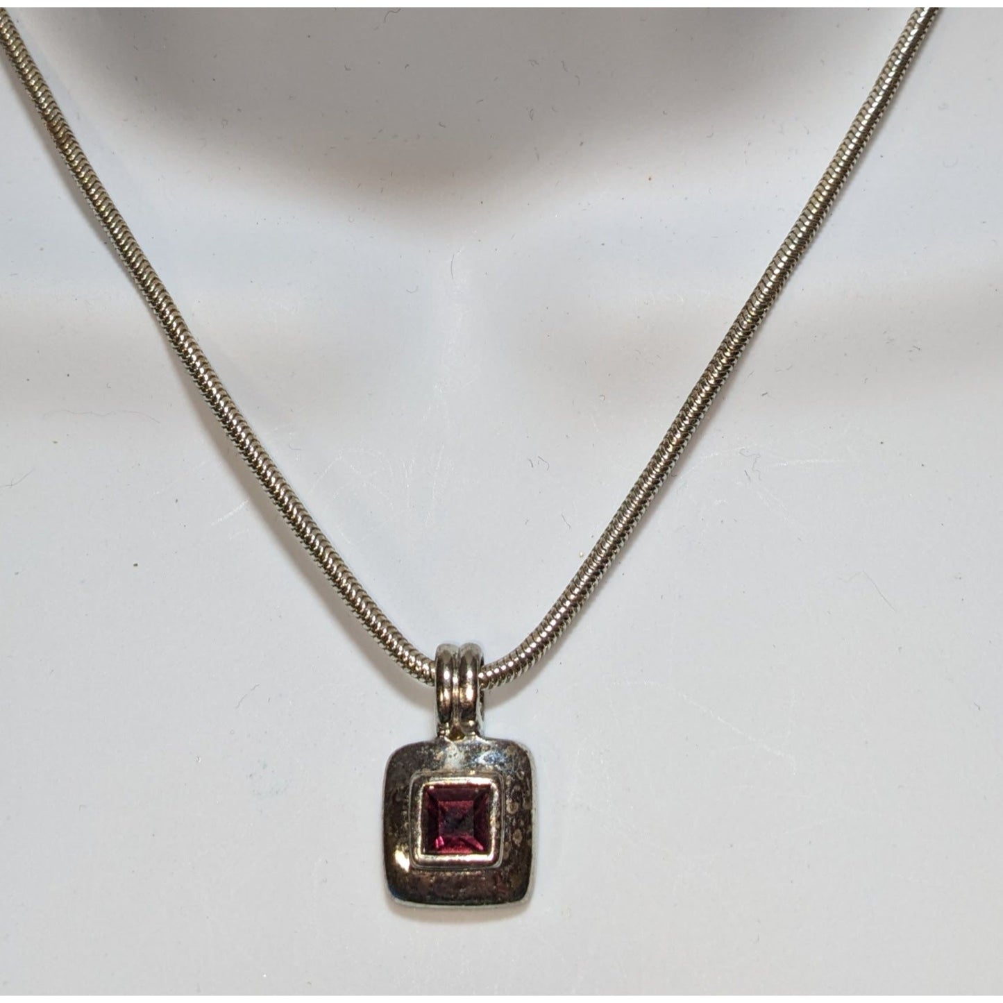 Vintage Square Pendant Necklace With Purple Faceted Stone