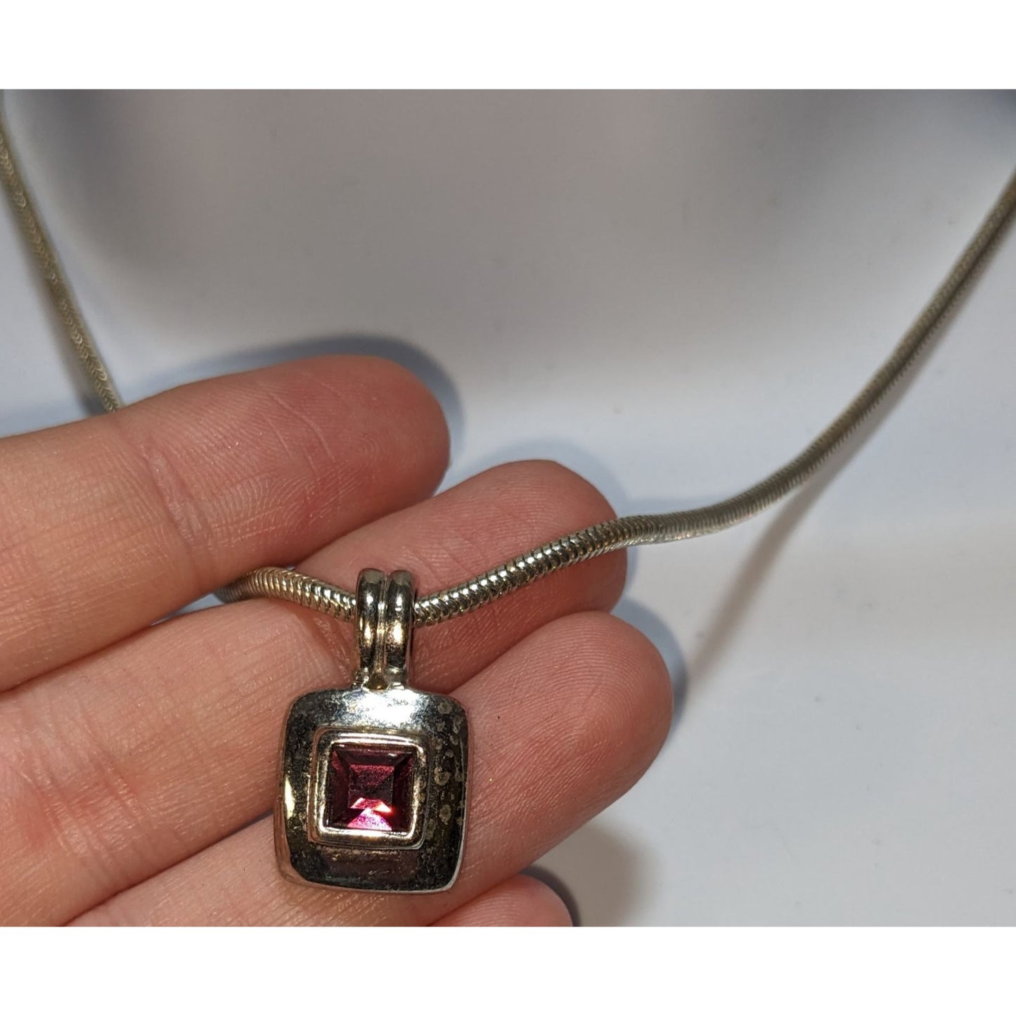 Vintage Square Pendant Necklace With Purple Faceted Stone