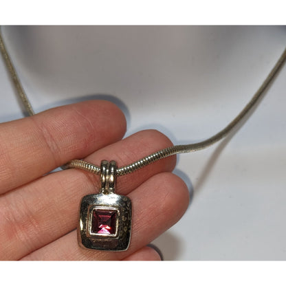 Vintage Square Pendant Necklace With Purple Faceted Stone
