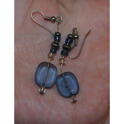 Blue Beaded Dangle Earrings With Silver Tone Accents
