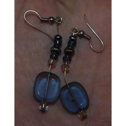 Blue Beaded Dangle Earrings With Silver Tone Accents