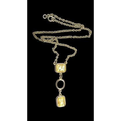 Elegant Glam Yellow Gemmed Gold Tone Y Drop Necklace
