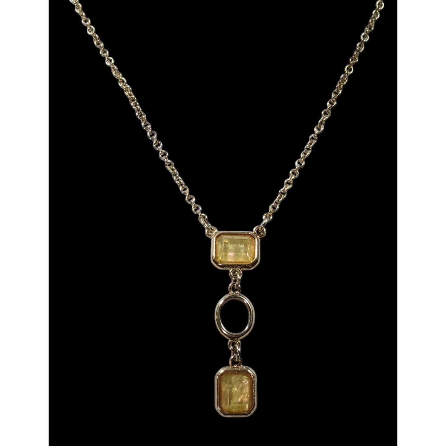 Elegant Glam Yellow Gemmed Gold Tone Y Drop Necklace