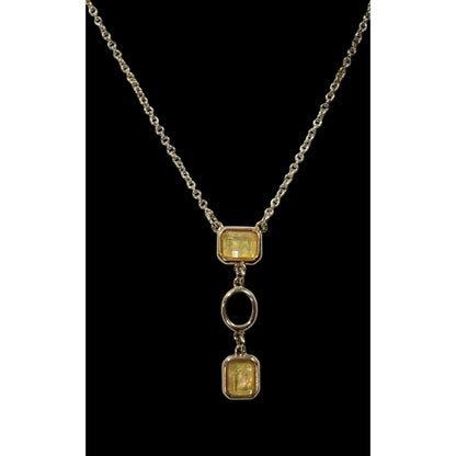 Elegant Glam Yellow Gemmed Gold Tone Y Drop Necklace