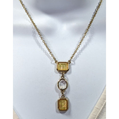 Elegant Glam Yellow Gemmed Gold Tone Y Drop Necklace