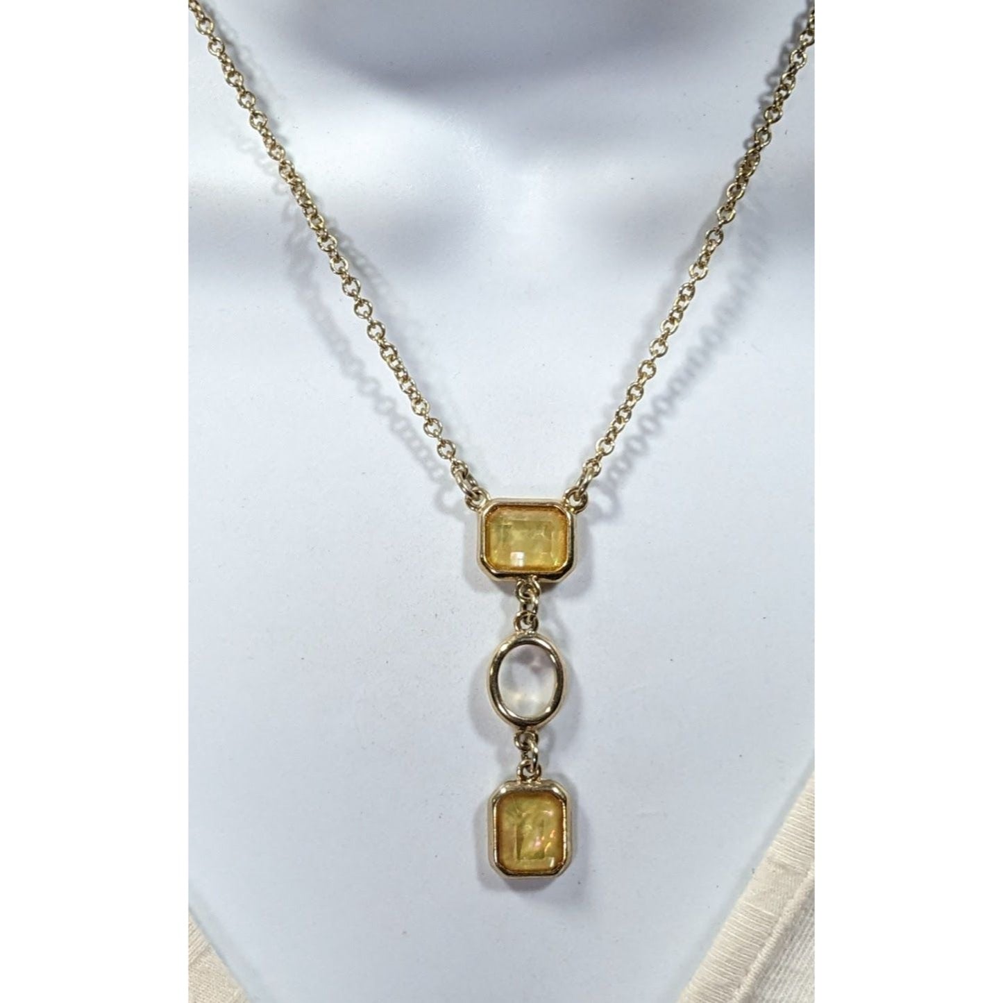 Elegant Glam Yellow Gemmed Gold Tone Y Drop Necklace