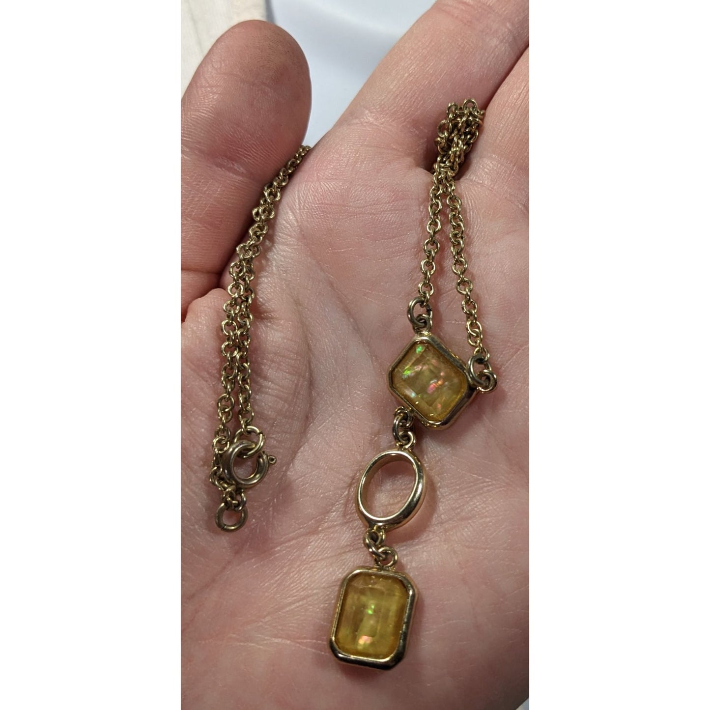 Elegant Glam Yellow Gemmed Gold Tone Y Drop Necklace