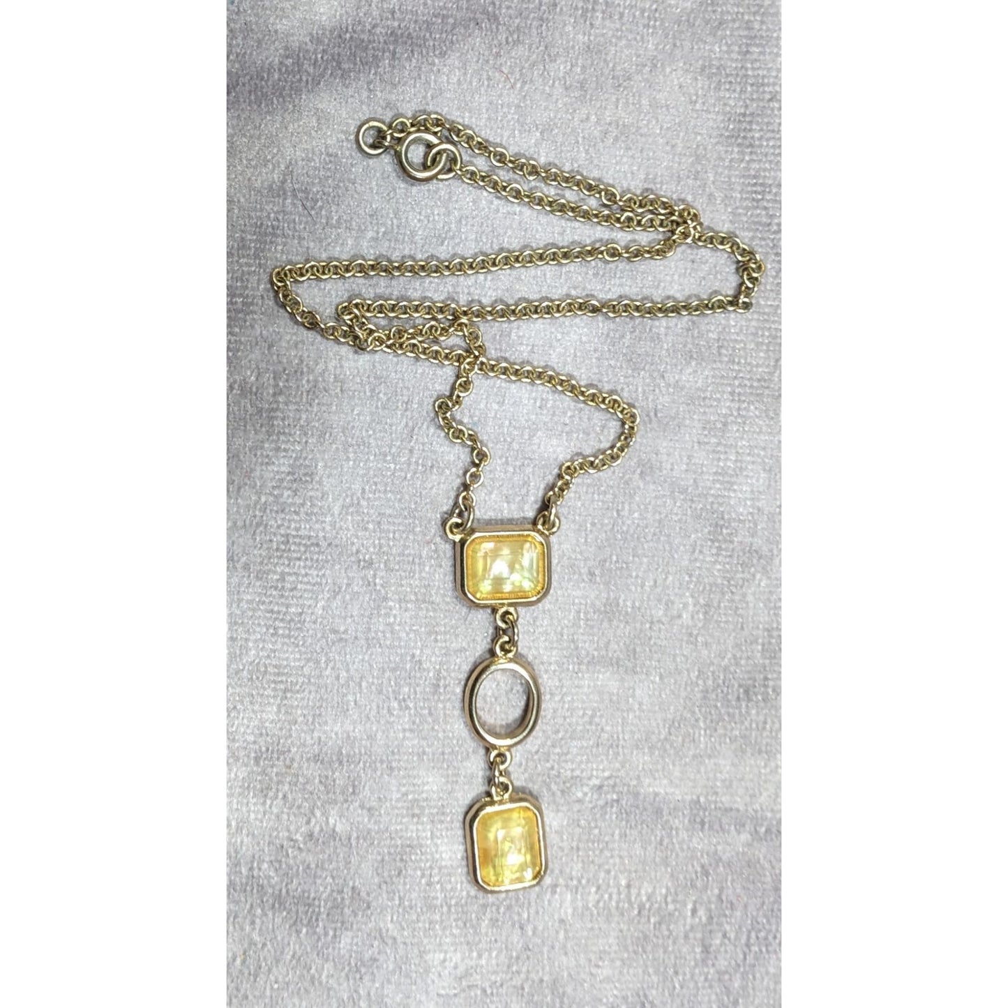 Elegant Glam Yellow Gemmed Gold Tone Y Drop Necklace