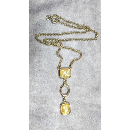 Elegant Glam Yellow Gemmed Gold Tone Y Drop Necklace