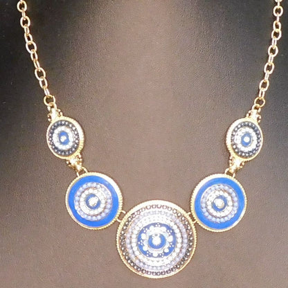 Bohemian Blue And Gold Tone Medallion Necklace