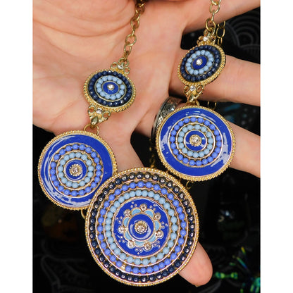 Bohemian Blue And Gold Tone Medallion Necklace