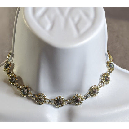 Vintage 90s Floral Oil Slick Purple And Silver Tone Necklace