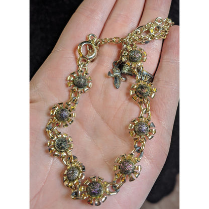 Vintage 90s Floral Oil Slick Purple And Silver Tone Necklace