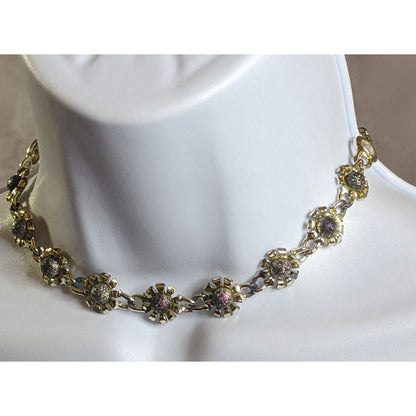 Vintage 90s Floral Oil Slick Purple And Silver Tone Necklace