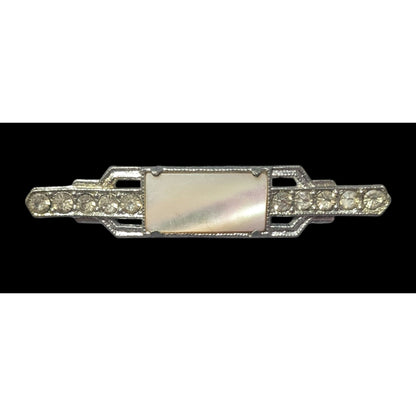 Vintage Art Deco Mother Of Pearl Rhinestone Silver Tone Brooch