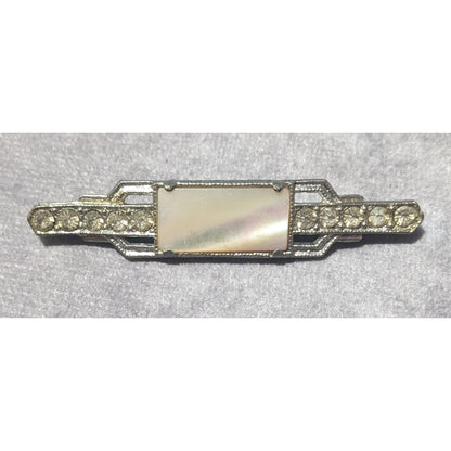 Vintage Art Deco Mother Of Pearl Rhinestone Silver Tone Brooch