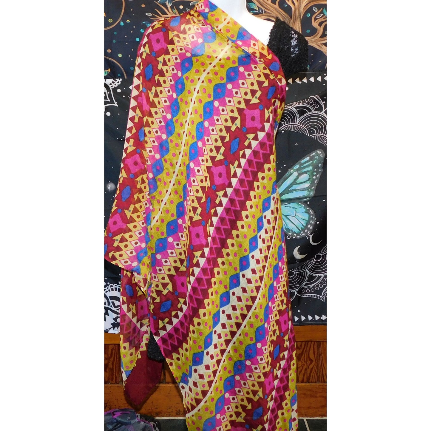 Bright Rainbow Geometric Striped Lightweight Scarf