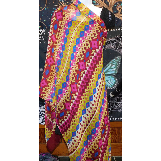 Bright Rainbow Geometric Striped Lightweight Scarf