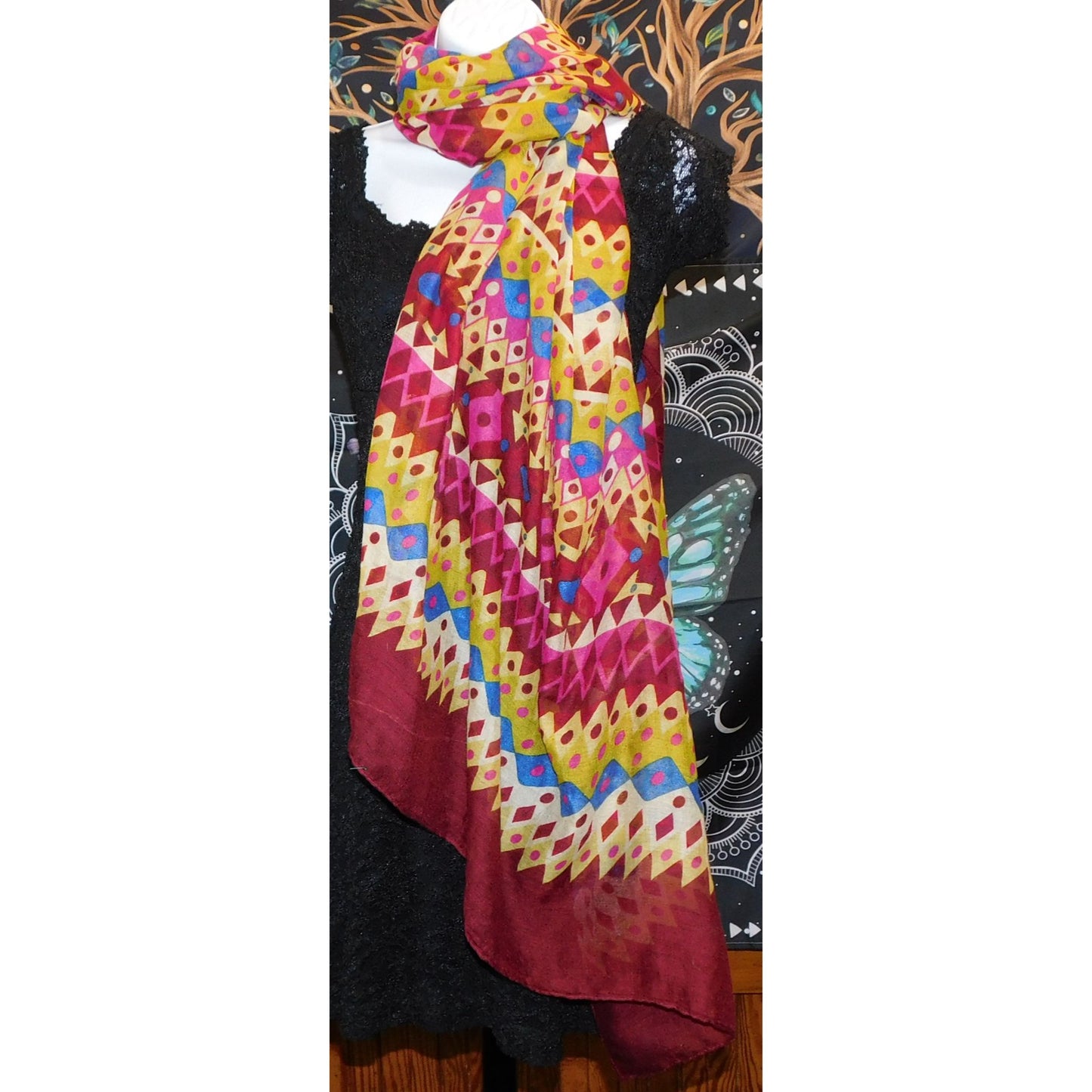 Bright Rainbow Geometric Striped Lightweight Scarf