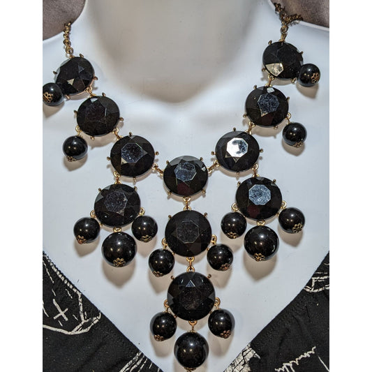 Glam Goth Statement Necklace With Black Faceted Gems