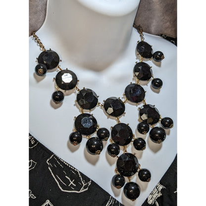 Glam Goth Statement Necklace With Black Faceted Gems